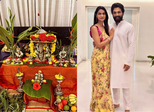 Allu Arjun poses with wife Sneha as he shares glimpse of Ganesh Chaturthi celebration
