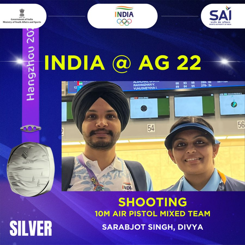 Asian Games: Sarabjot Singh, Divya win Silver medal in 10m Air Pistol Mixed Team event (Photo: SAI)