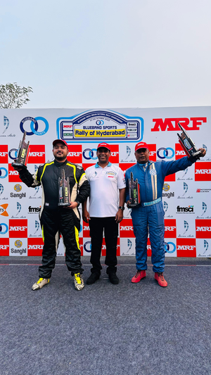 K.J Jacob & Shanmuga triumph as big guns topple in Rally of Hyderabad, the fourth round of the fmsci Indian National Rally Championship (INRC) 2023 in Sanghi Nagar, near Hyderabad, on Sunday. 