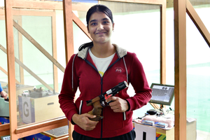 Shooter Tejaswini bags Delhi University’s first medal; Chandigarh on top of medal table in the women’s 25m Sports Pistol event of the 4th Khelo India University Games Ashtalakshmi 2023.