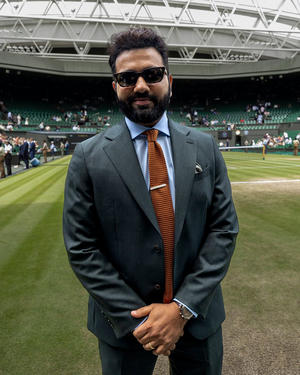 World Cup-winning India captain Rohit Sharma visits Wimbledon to watch men's semifinals on Friday. Photo credit: Wimbledon @X