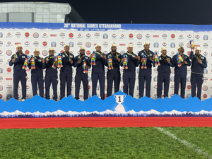 Haryana bags fourth consecutive gold in men’s Rugby 7s in 38th National Games Uttarakhand 2025 in Dehradun on Friday. 