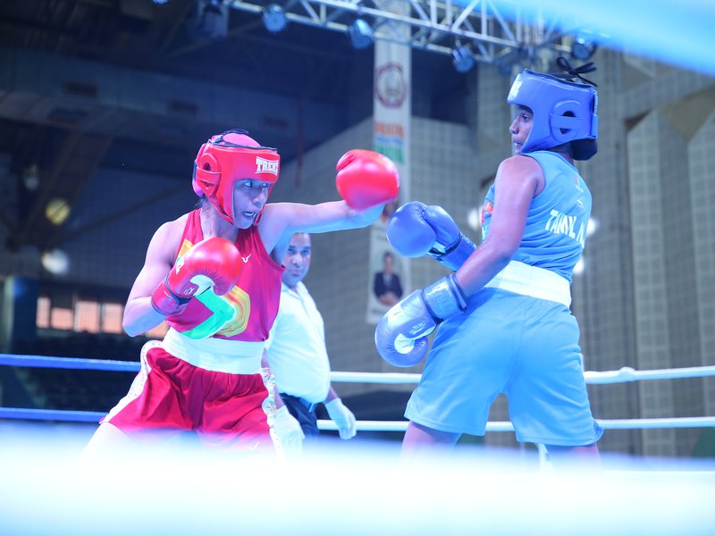 Nitu Ghanghas , Saweety Boora, Lovlina Borgohain and Nikhat Zareen enter finals of the Elite Women’s Boxing Tournament in Hyderabad on Monday. Photo credit: BFI