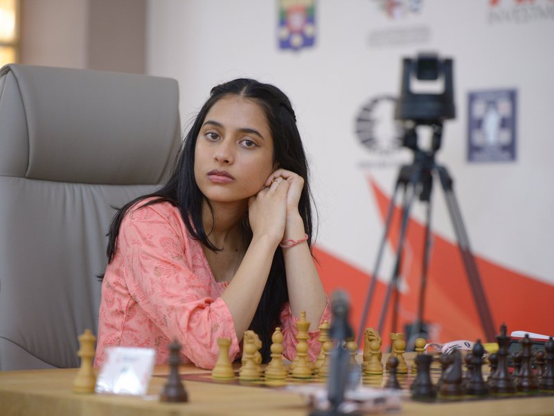 Divya Deshmukh scripts history to become first Indian woman to win chess World Cup. Photo credit: FIDE/X