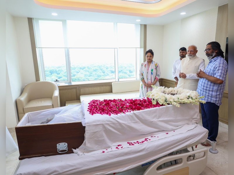 My thoughts are with Hemant Ji: PM Modi pays tribute to Shibu Soren at Ganga Ram hospital, expresses condolences to family