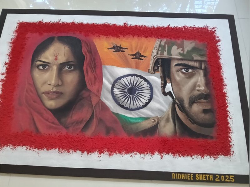 जामनगर की कलाकार ने रंगोली से उकेरी पहलगाम हमले की पीड़ा और शौर्य की कहानी