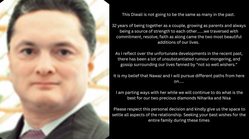 Raymond's Gautam Singhania announces separation from wife Nawaz Modi Singhania