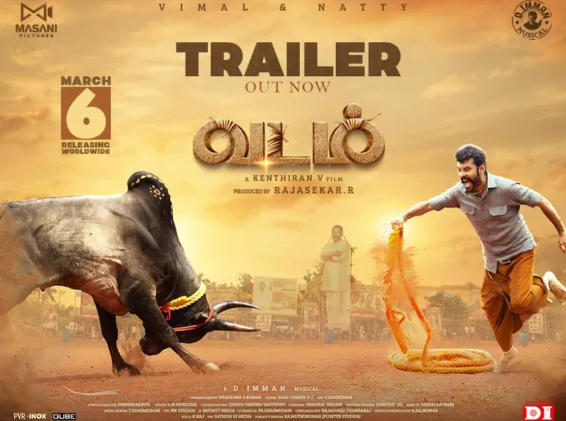 Vadam movie trailer screenshot featuring Vimal and Jallikattu bull