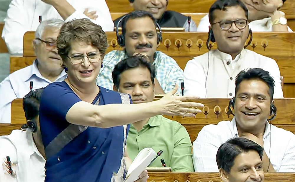 Priyanka Gandhi speaking in Lok Sabha during debate on bills
