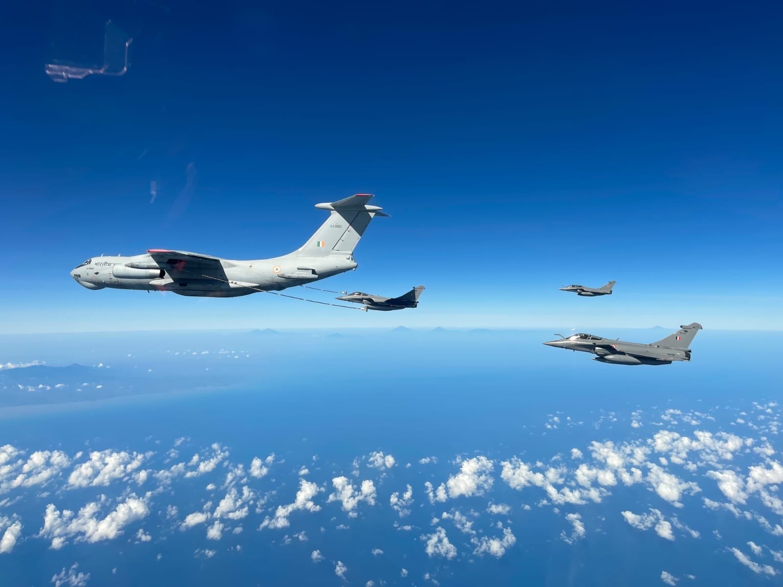 IAF's IL-78 carries out mid-air refuelling of Australia-bound Rafales in Indonesia