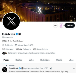 Elon Musk changes X bio to 'Chief Troll Officer', new location 'Trollheim'