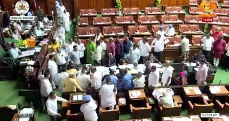 BJP, JD (S) stall K’taka House proceedings over Cong workers’ appointment into Guarantees Implementation Committee