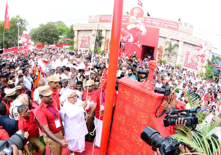 CPI(M)’s 24th party congress begins in Madurai, veteran leader Biman Bose hoists flag