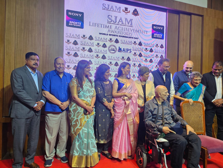 Mother recounts the day Shastri struck six sixes in an over as she receives SJAM Lifetime Achievement Award on his behalf Mother recounts the day Shastri struck six sixes in an over as she receives SJAM Lifetime Achievement Award on his behalf