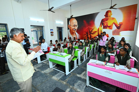 CM Naidu turns teacher during Mega PTM, class attended by son Nara Lokesh CM Naidu turns teacher during Mega PTM, class attended by son Nara Lokesh