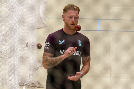 4th Test: England skipper Ben Stokes bowls during practice ahead of day five play