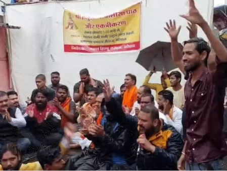 Right-wing activists hold protest on road in Bhopal, claim Hindu families forced to migrate