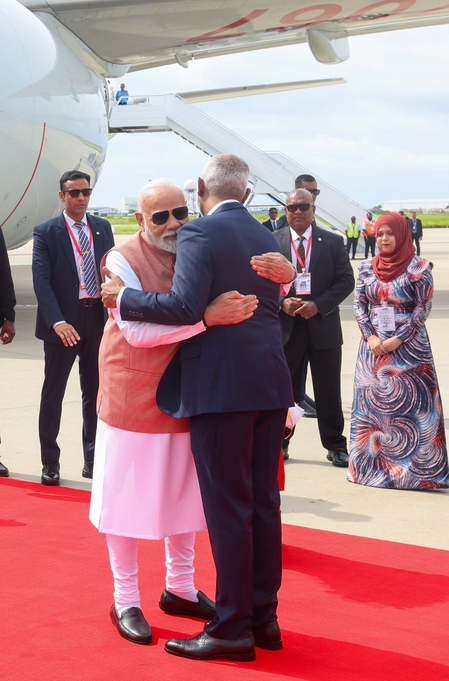Maldives President Muizzu welcomes PM Modi with warm hug in Male