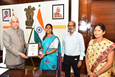 Andhra Governor felicitates Major Kavitha Vasupalli for her historic feat
