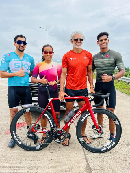 Milind Soman completes the triathlon challenge in Kolhapur with wife Ankita Konwar