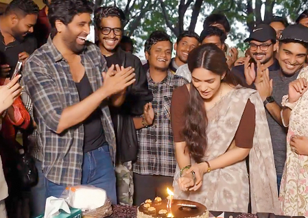 Mrunal Thakur surprised with a pre-birthday celebration on the set of Adivi Sesh's 'Dacoit’