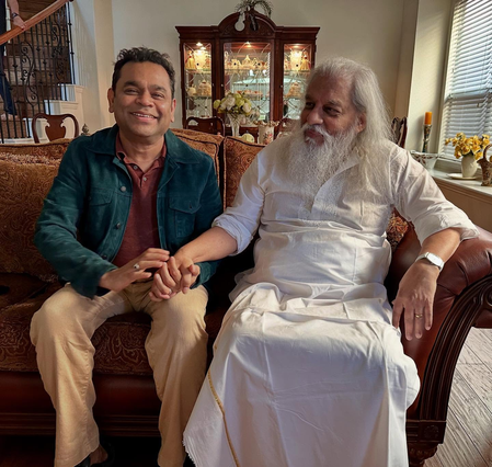 A R Rahman calls on K J Yesudas in Dallas; Says he is amazed by the singer's research work and love for Indian classical music
