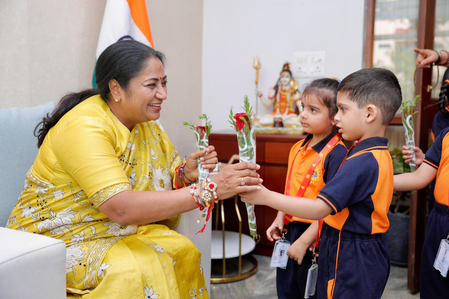 Delhi CM celebrates 'Raksha Bandhan' with schoolchildren at Jan Seva Sadan