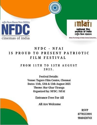 Chennai to host three-day Patriotic Film Festival from tomorrow ahead of Independence Day Chennai to host three-day Patriotic Film Festival from tomorrow ahead of Independence Day