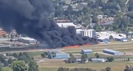 Small plane crashes into parked aircraft at Montana Airport, triggering massive fire Small plane crashes into parked aircraft at Montana Airport, triggering massive fire