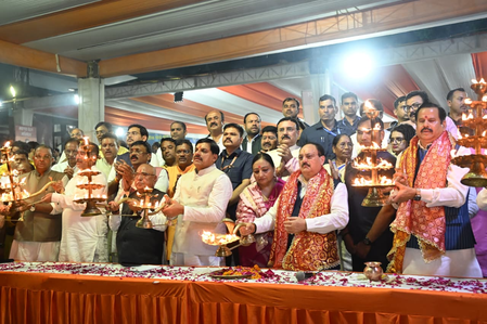 JP Nadda joins Madhya Pradesh CM Mohan Yadav at 'Narmada Aarti' in Jabalpur