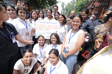 Delhi CM Rekha Gupta visits her alma mater Daulat Ram College in U-Special bus
