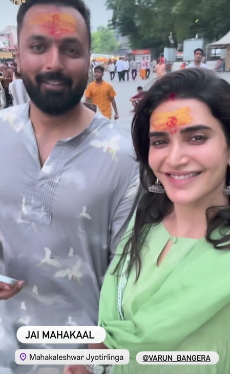Karishma Tanna visits Mahakaleshwar temple in Ujjain with husband Varun Bangera